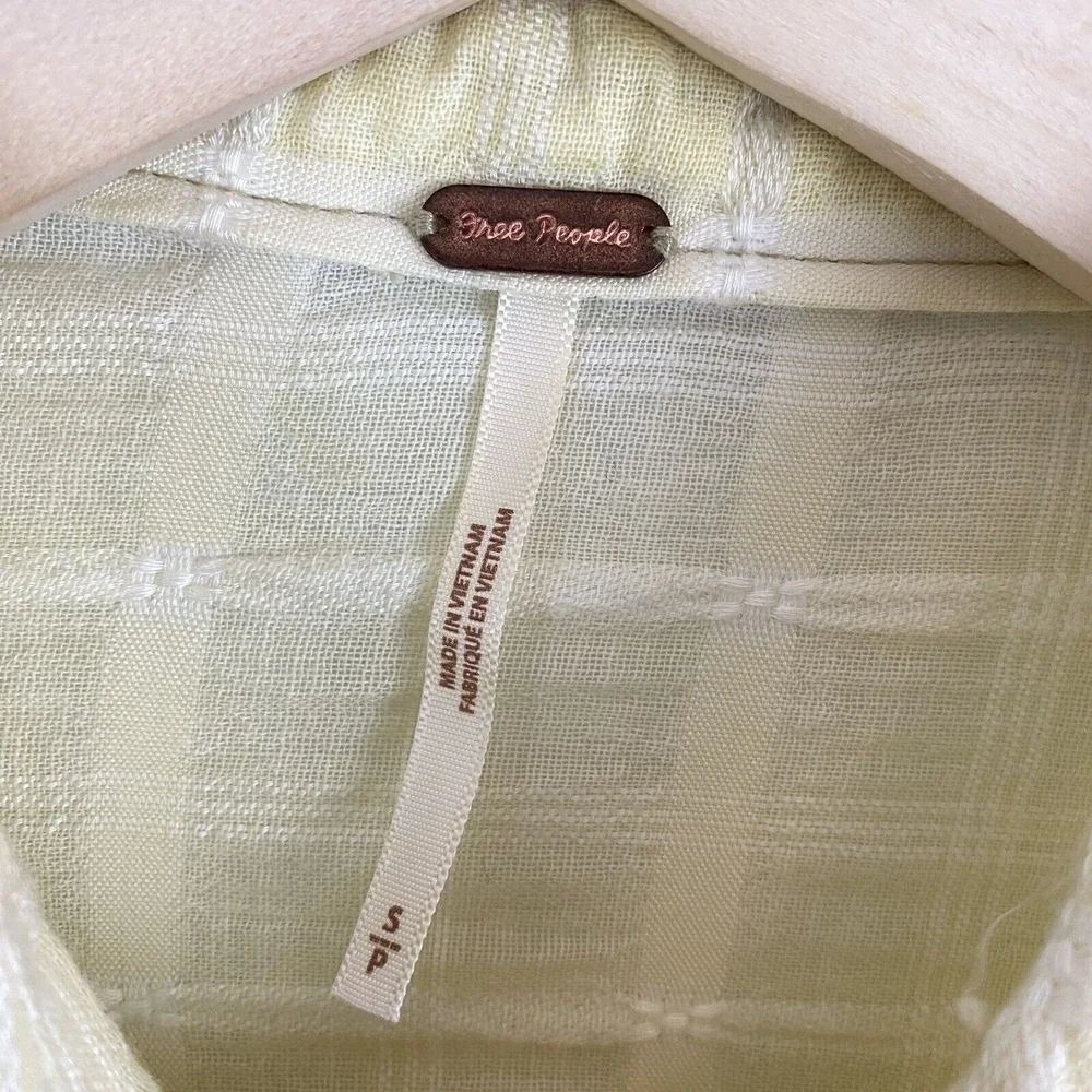 Free People Womens S Butter Yellow Loveland Windowpane Shirt Gauzy Cotton Casual